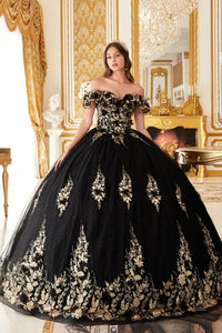 34970-Floral Off-the-Shoulder Quince Ball Gown