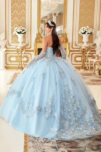 34971-Layered Tulle Ball Gown With Floral Applique