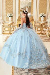 34971-Layered Tulle Ball Gown With Floral Applique