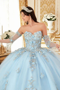 34971-Layered Tulle Ball Gown With Floral Applique