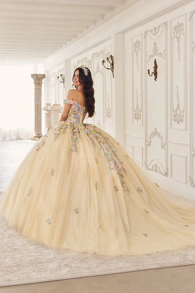 35063-:Layered Off-the-Shoulder Tulle Ball Gown