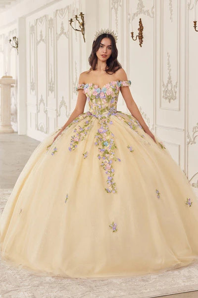 35063-:Layered Off-the-Shoulder Tulle Ball Gown