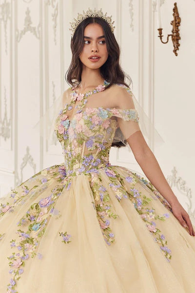 35063-:Layered Off-the-Shoulder Tulle Ball Gown