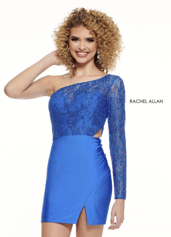 Rachel Allan Dress 40091 - One-Shoulder Short Fitted