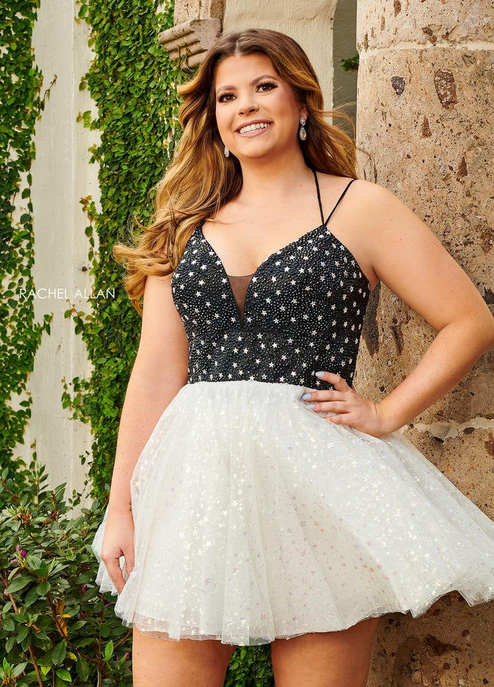 Rachel Allan Dress 40179 - V-Neck Short A-Line with Glitter Tulle