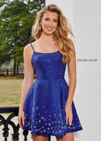 Rachel Allan Shorts Dress 40217 - Crisscross Back, A-Line Silhouette