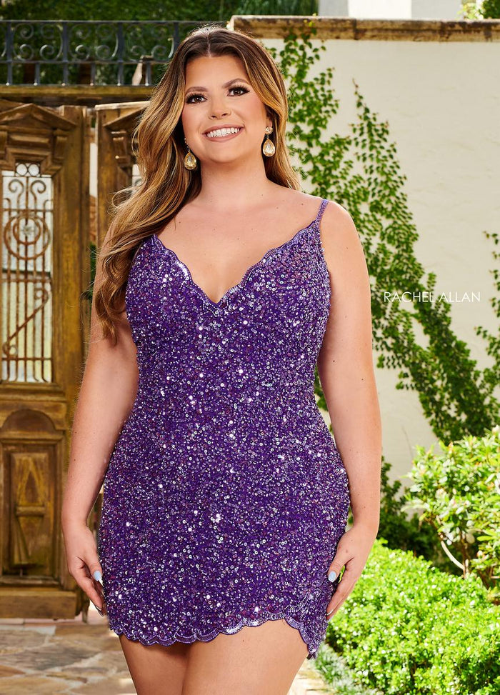 Rachel Allan Short Sequin Dress 40248 - Fitted V-Neck