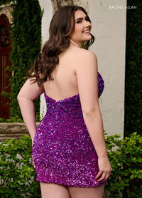 Rachel Allan 40308 One-Shoulder Sequin Short Dress