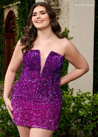 Rachel Allan 40308 One-Shoulder Sequin Short Dress