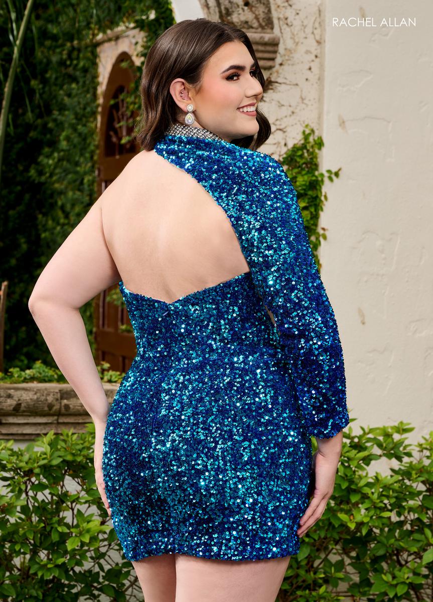 Rachel Allan 40308 One-Shoulder Sequin Short Dress