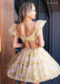 Rachel Allan 40408 Floral Short Dress with Ruffled Sleeves