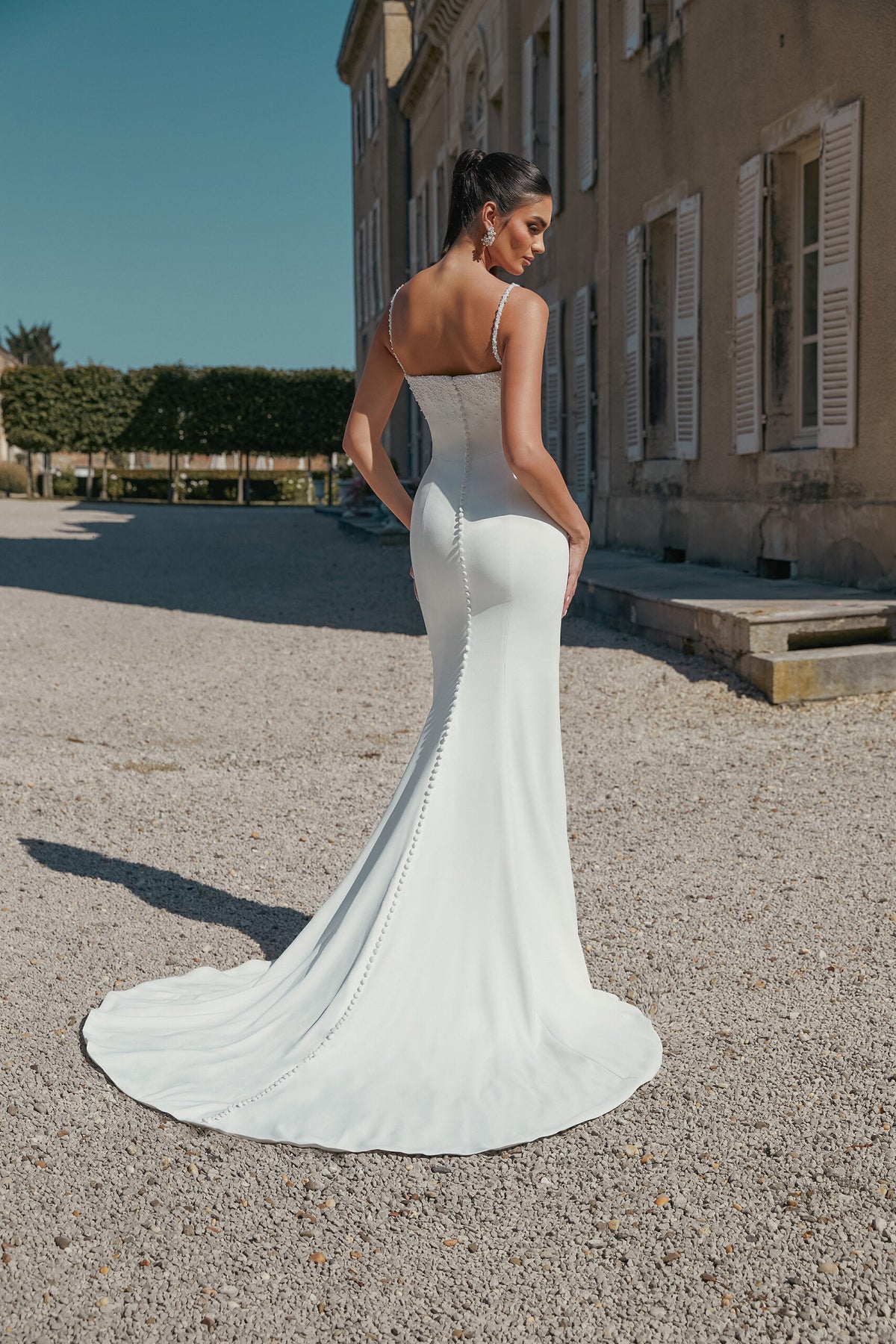 fit and flare silhouette dress Square Neckline Fit and Flare Silhouette Midi Silk Dress HAREM's Brides