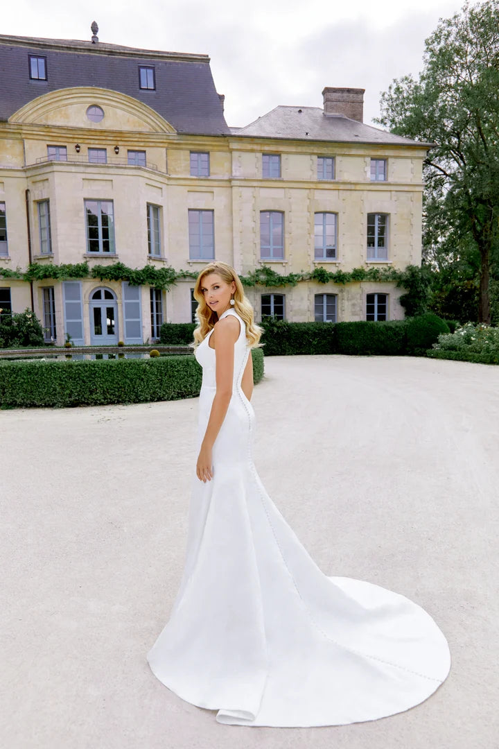 33293 - Chic Fit and Flare Wedding Dress with Brocade Fabric