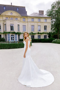 33293 - Chic Fit and Flare Wedding Dress with Brocade Fabric