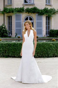 33293 - Chic Fit and Flare Wedding Dress with Brocade Fabric