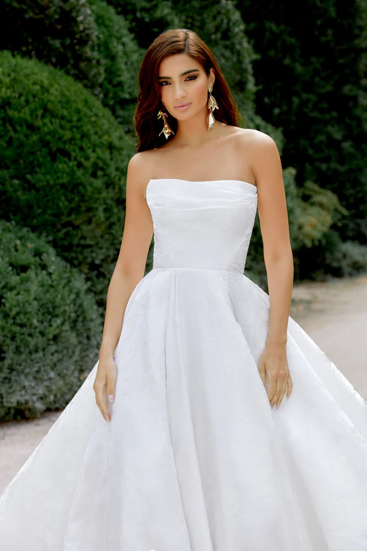 33294 - Modern A-Line Wedding Dress with Brocade Fabric