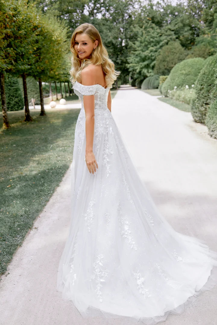 33297 - Soft A-Line Bridal Dress with Lace Detailing