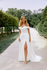 33297 - Soft A-Line Bridal Dress with Lace Detailing