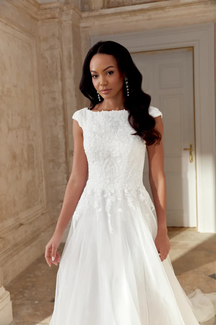 33686 - Modern A-Line Wedding Dress with Subtle Embellishments