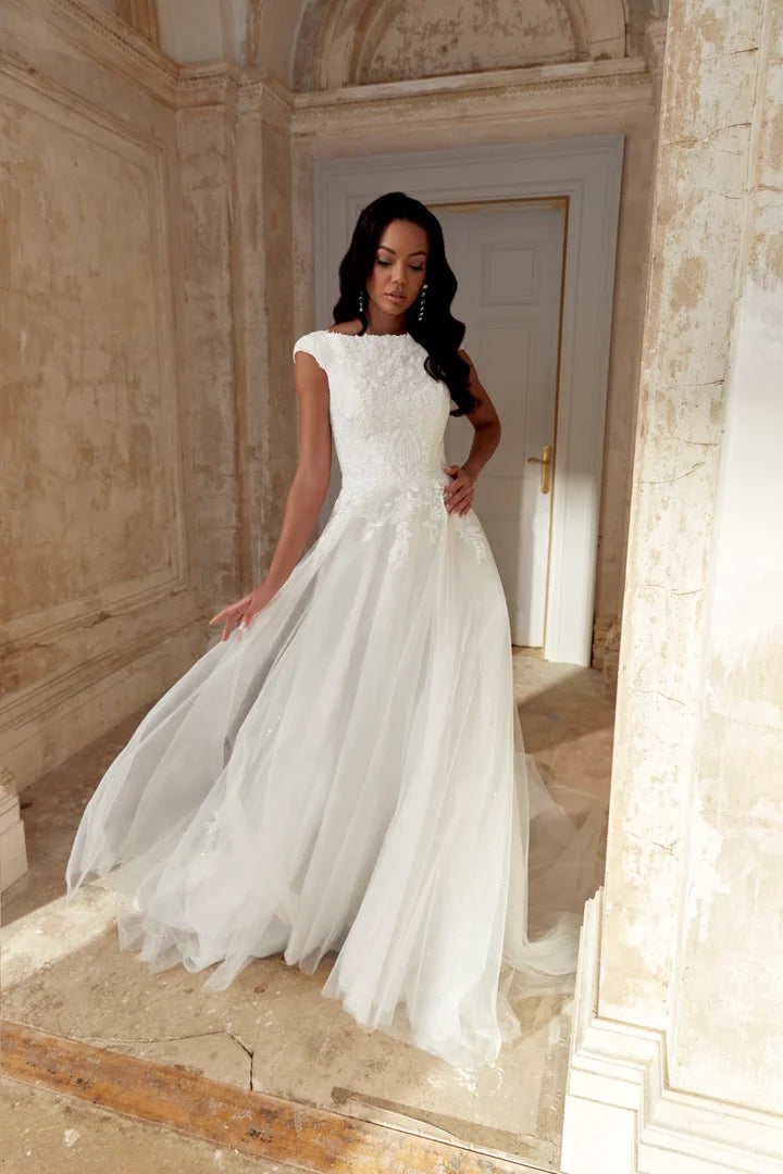 33686 - Modern A-Line Wedding Dress with Subtle Embellishments