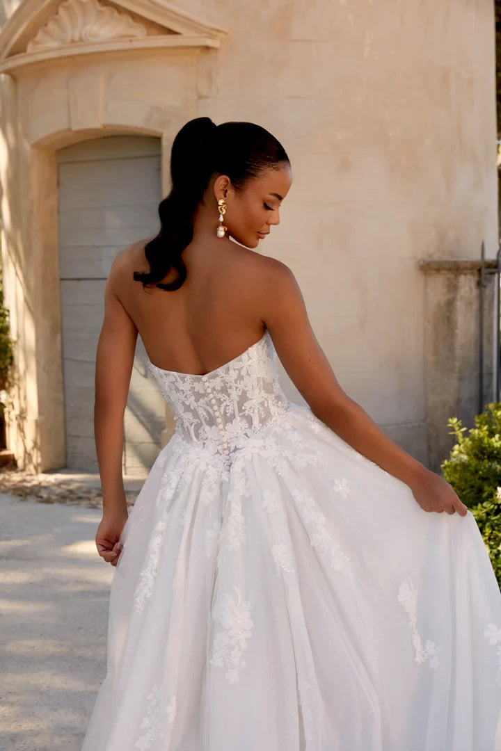 34880-Strapless Tulle Gown with Beaded Lace and Basque Waistline