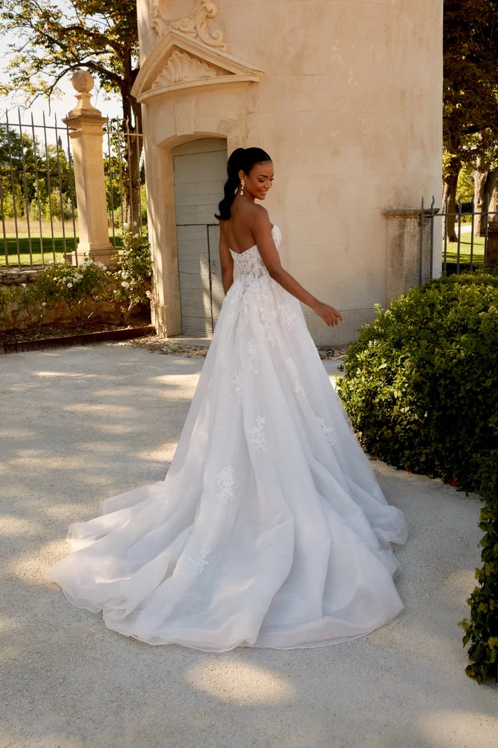 34880-Strapless Tulle Gown with Beaded Lace and Basque Waistline