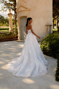 34880-Strapless Tulle Gown with Beaded Lace and Basque Waistline