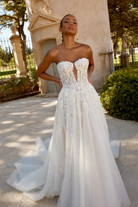 34880-Strapless Tulle Gown with Beaded Lace and Basque Waistline