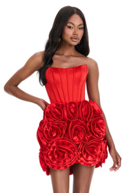 ASHLEYlauren Dress 4831 Strapless Mini with Floral Skirt