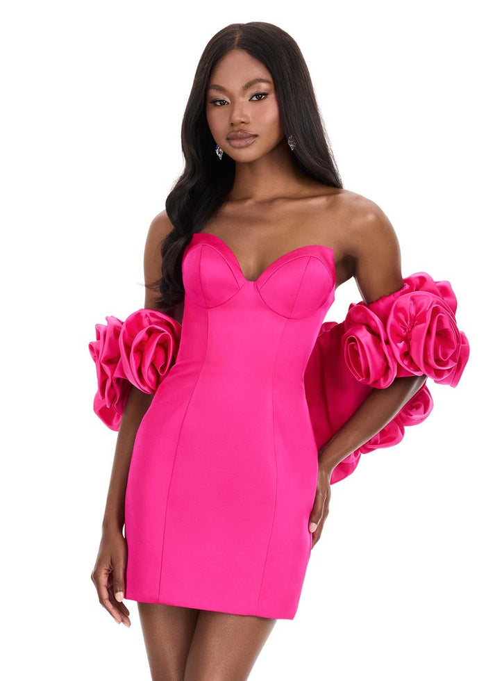 ASHLEYlauren Dress 4832 - Sweetheart Neckline Mini Dress with Floral Sleeves