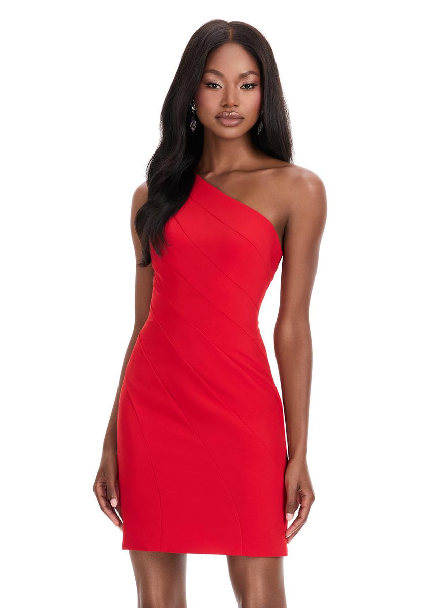 ASHLEYlauren Dress 4834 One-Shoulder Short Fitted Dress