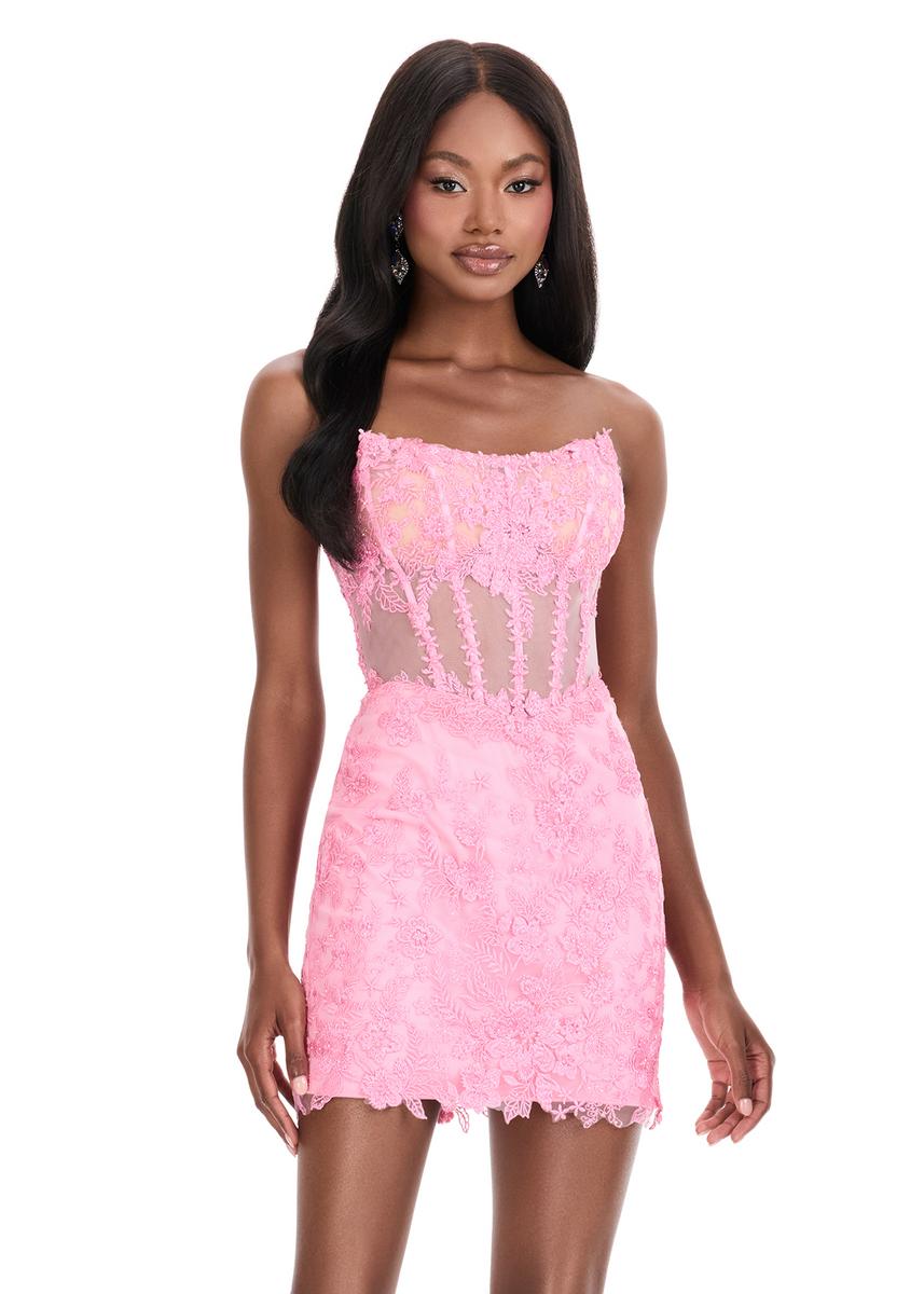 ASHLEYlauren Dress 4852 - Strapless Mini with Lace Embellishments