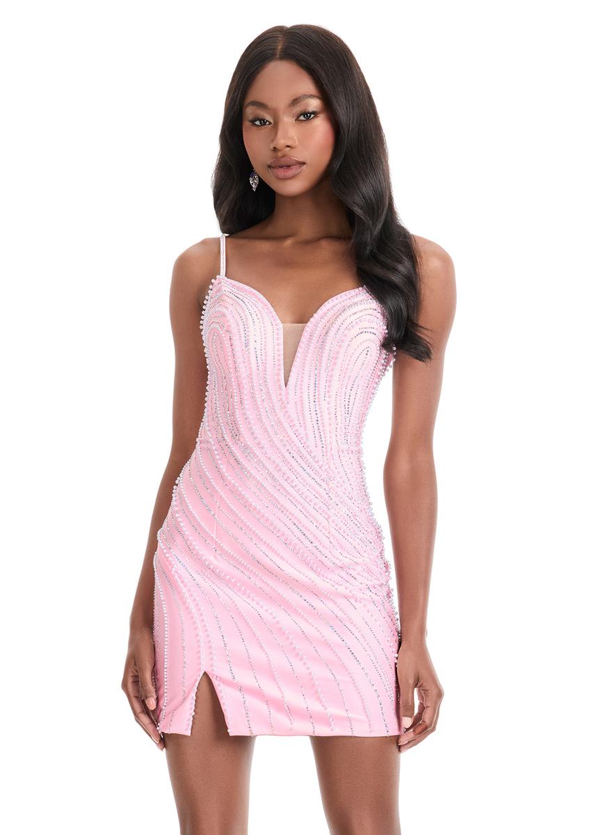 ASHLEYlauren Dress 4860 - Spaghetti Strap Mini Dress with V-Neckline