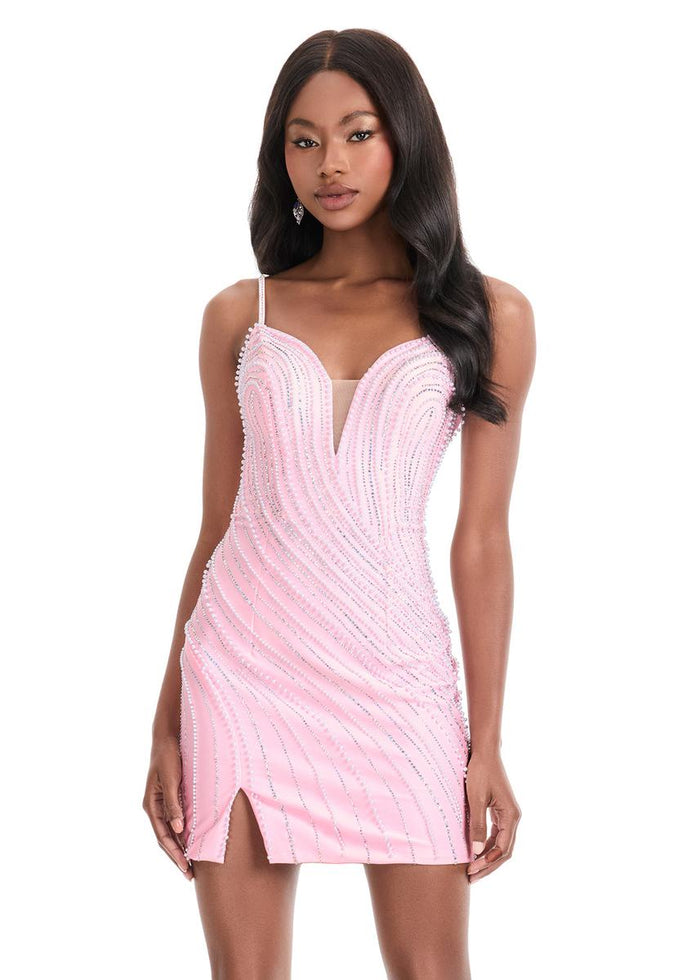ASHLEYlauren Dress 4860 - Spaghetti Strap Mini Dress with V-Neckline