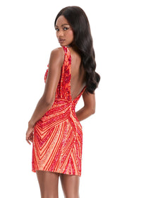 ASHLEYlauren Dress 4893 - Plunging V-Neck Short Fitted Silhouette