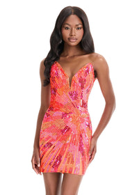 ASHLEYlauren Dress 4894 - Plunging Neckline Short Fitted Dress
