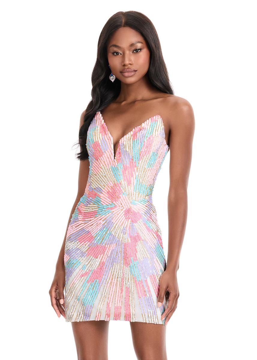 ASHLEYlauren Dress 4894 - Plunging Neckline Short Fitted Dress
