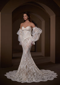 33728-Strapless all over lace with basque waist