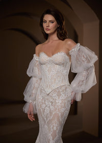 33728-Strapless all over lace with basque waist