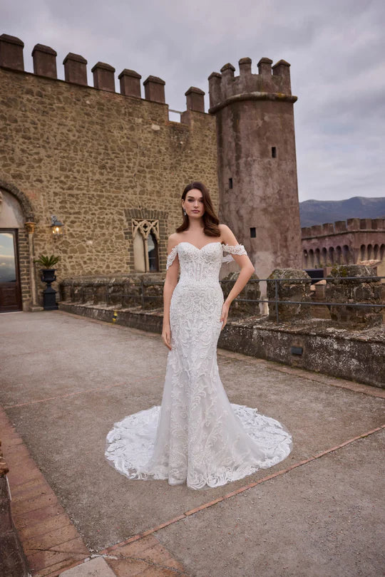34846-Beaded Bombshell with All-Over-Lace Wedding Gown