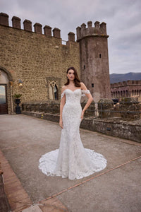34846-Beaded Bombshell with All-Over-Lace Wedding Gown