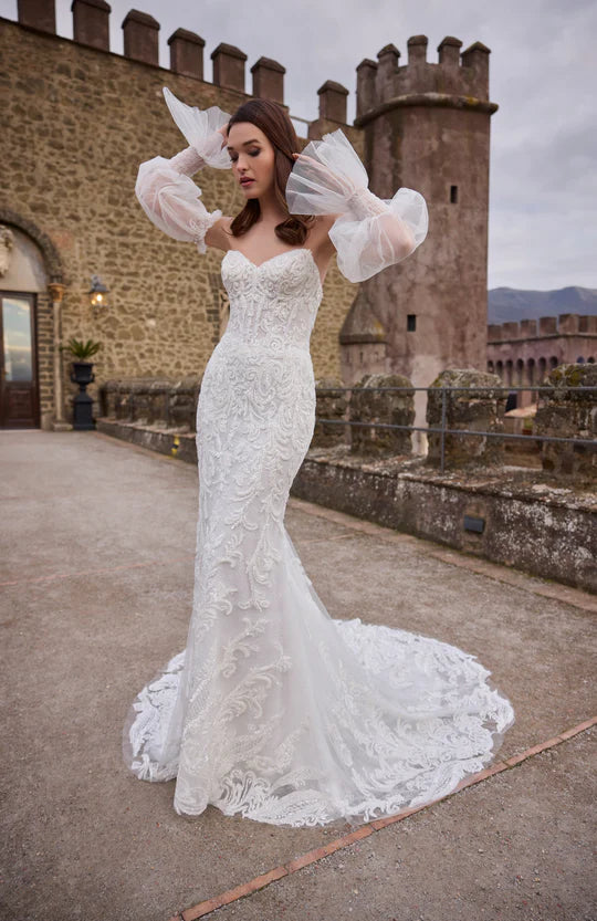 34846-Beaded Bombshell with All-Over-Lace Wedding Gown