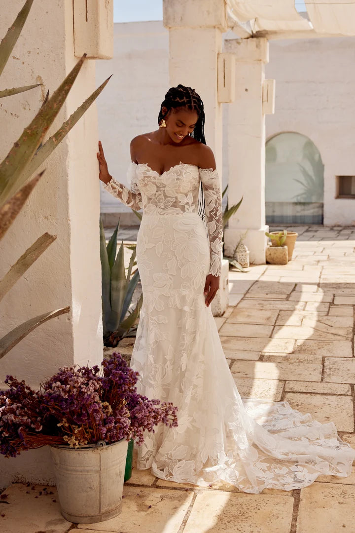 33280 - Romantic Fit and Flare Gown with Long Sleeves