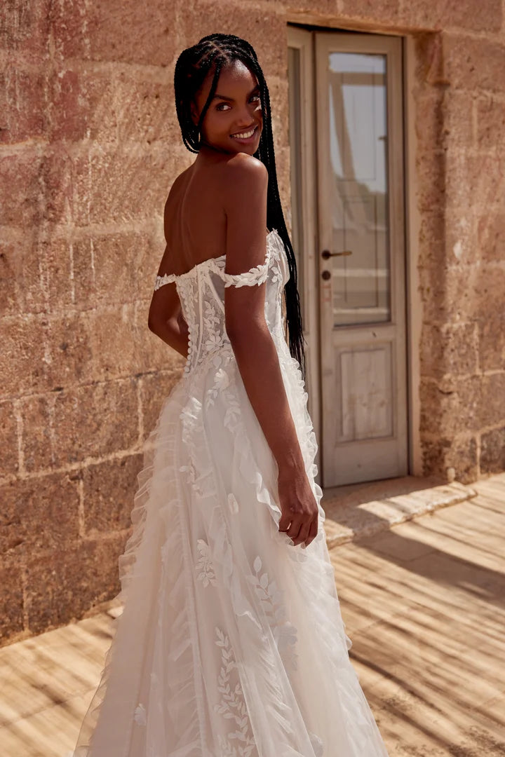 33285 - Soft A-Line Bridal Dress with Lace Detailing