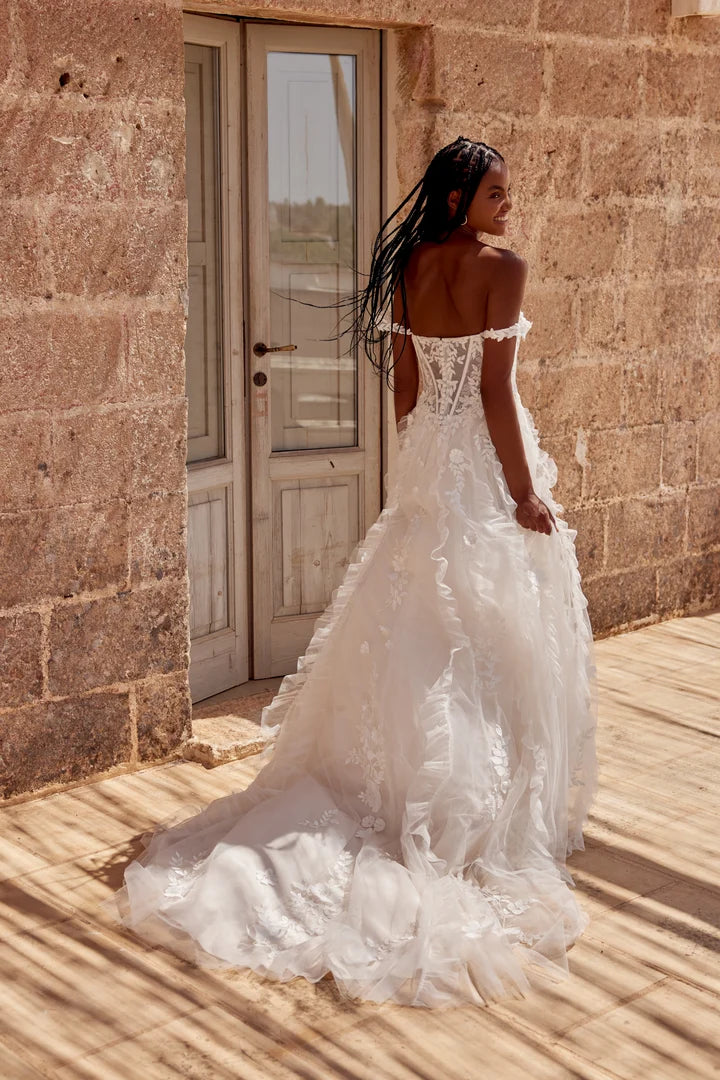 33285 - Soft A-Line Bridal Dress with Lace Detailing