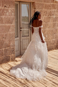 33285 - Soft A-Line Bridal Dress with Lace Detailing