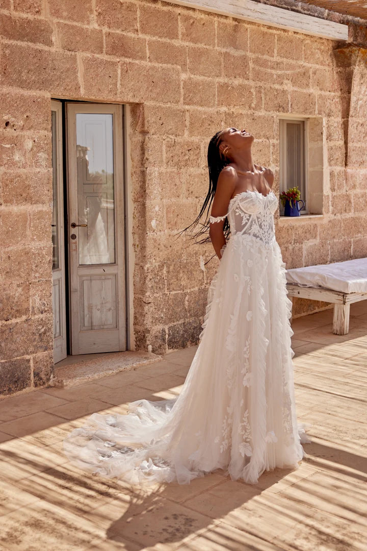 33285 - Soft A-Line Bridal Dress with Lace Detailing