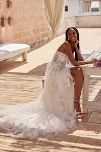 33285 - Soft A-Line Bridal Dress with Lace Detailing