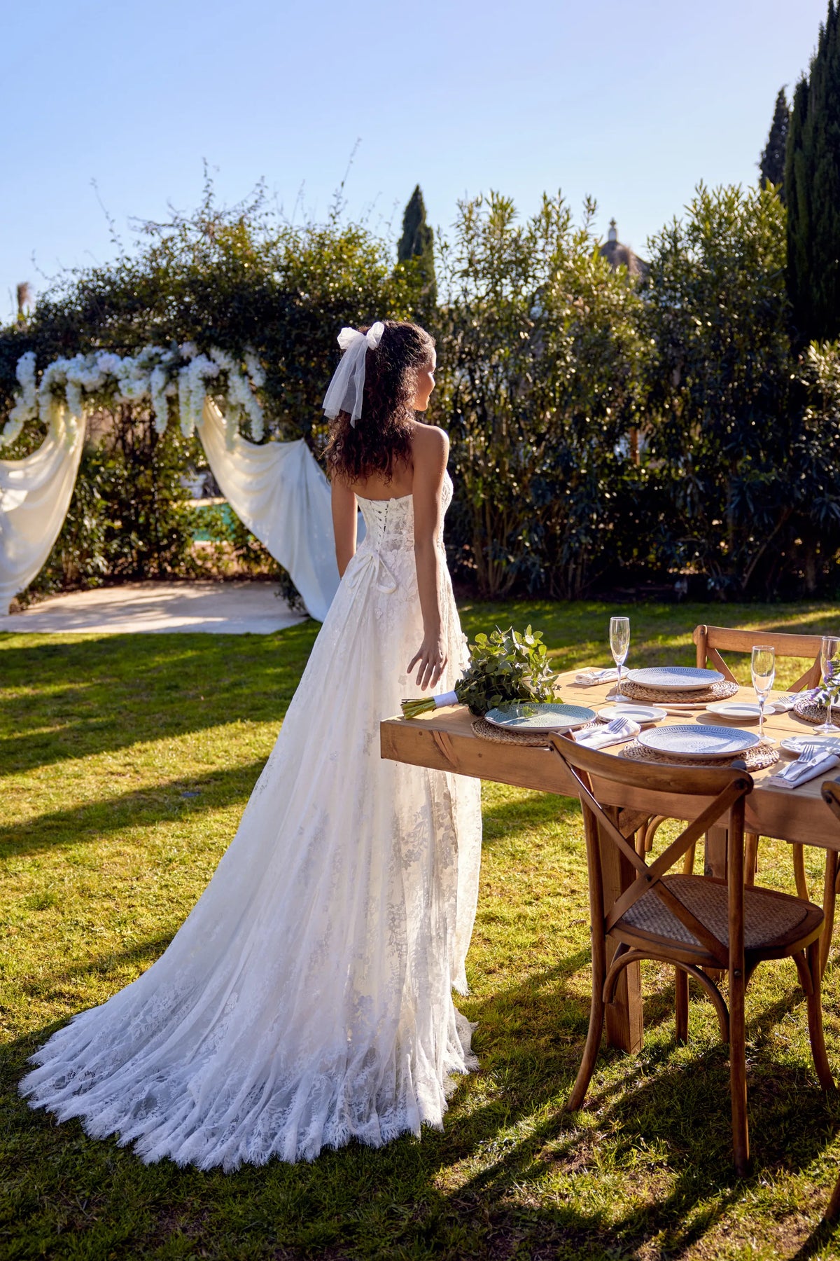 33684 - Allover Chantilly Lace A-Line Gown with Sheer Bodice & Lace Appliqués