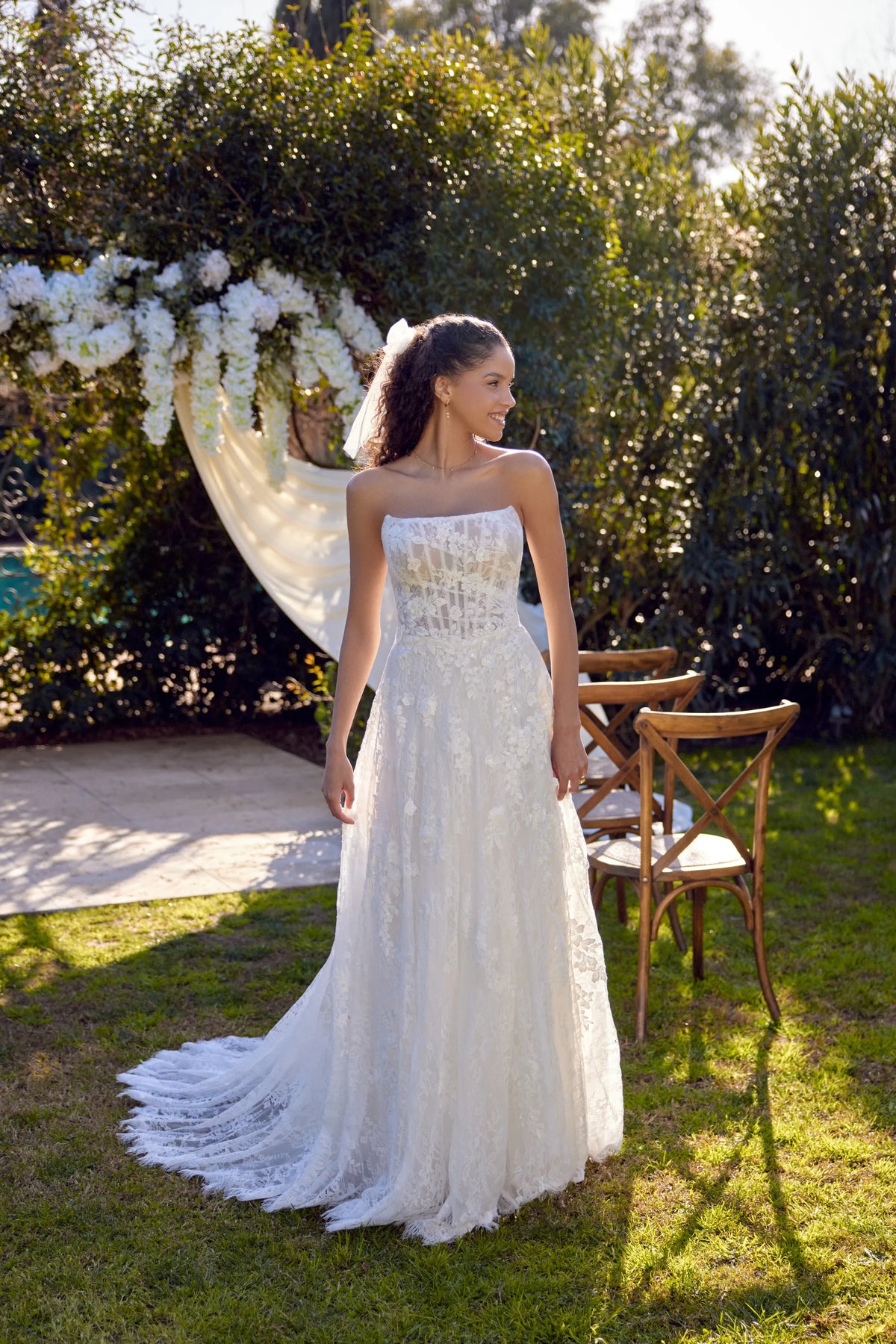 33684 - Allover Chantilly Lace A-Line Gown with Sheer Bodice & Lace Appliqués